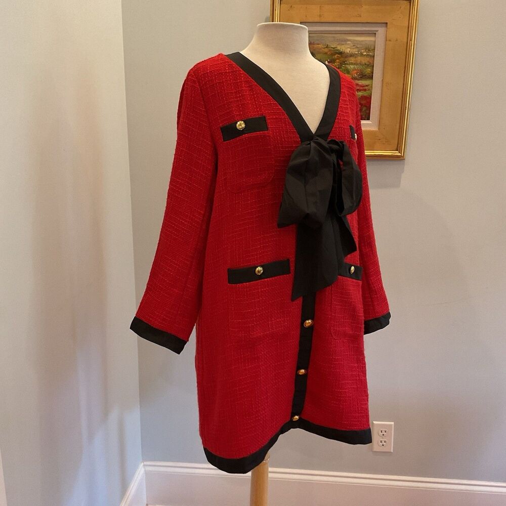 NEW TUCKERNUCK Pomander Place Red Coco Tweed‎ Bow Dress Large Preppy Southern - Picture 3 of 8